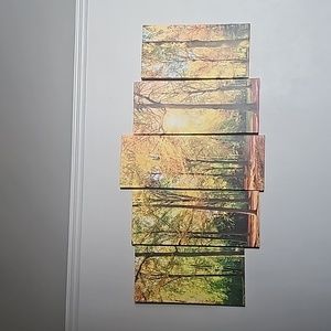 Visual Art Decor 5 Pieces Large Canvas Prints Autumn Sunshine Forest Trees Paint